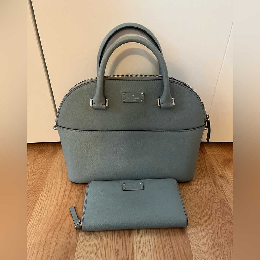 Baby blue Kate spade handbag and matching wallet. Some imperfections as shown